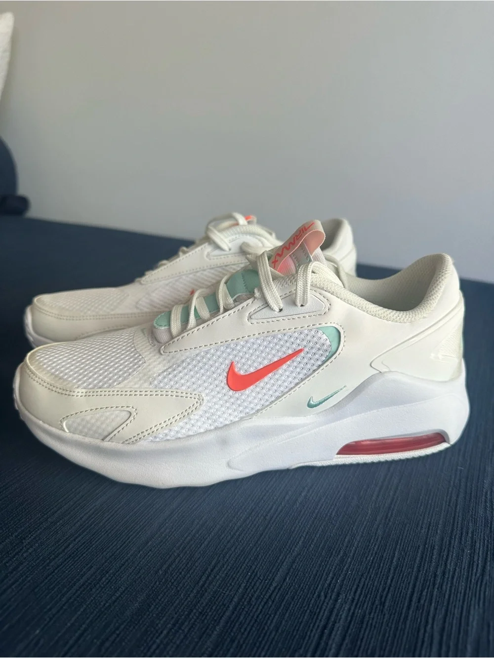 Nike Kids White Sneakers with Coral and Mint Accents